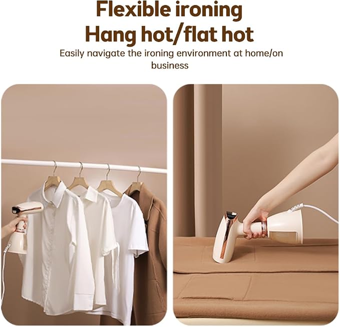 Handheld Steamer for Clothes 1500W 20s Heatup Fabric Wrinkles Remover Portable Handheld Garment Steamer with Removable Water Tank and Fabric Brush Steamer for Garments(champagne)