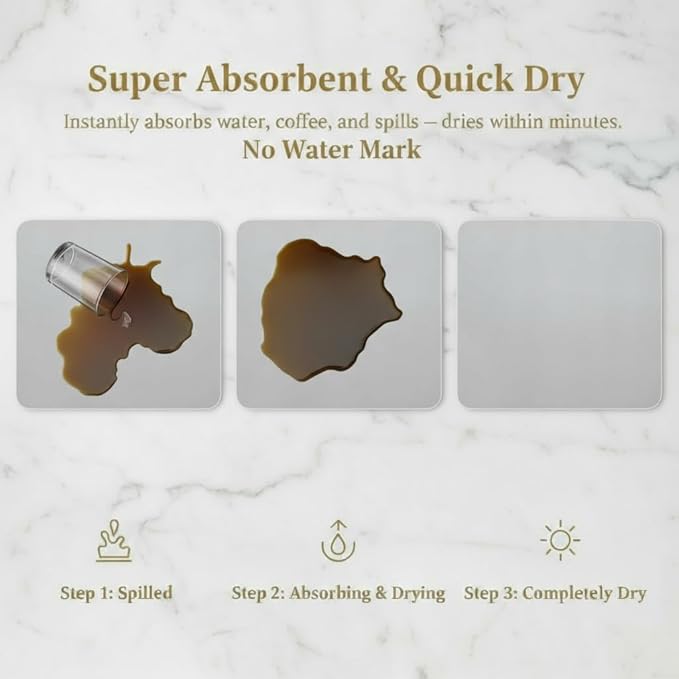 Dish Drying Mat Super Absorbent – 17" x 31" Coffee Mat for Countertops – Non-Slip Drying Mat for Kitchen Counter – Easy to Clean Water Absorbent Mat – XLarge Dish Drying Mats (Lite Gray)