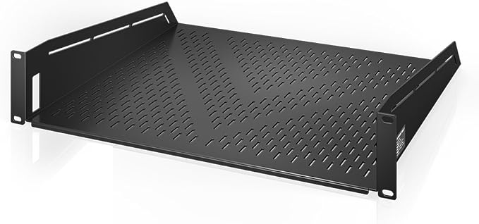 AC Infinity Vented Cantilever 2U Universal Rack Shelf, 16" Deep, for 19” Equipment Racks. Heavy-Duty 2.4mm Cold Rolled Steel, 100lbs Capacity
