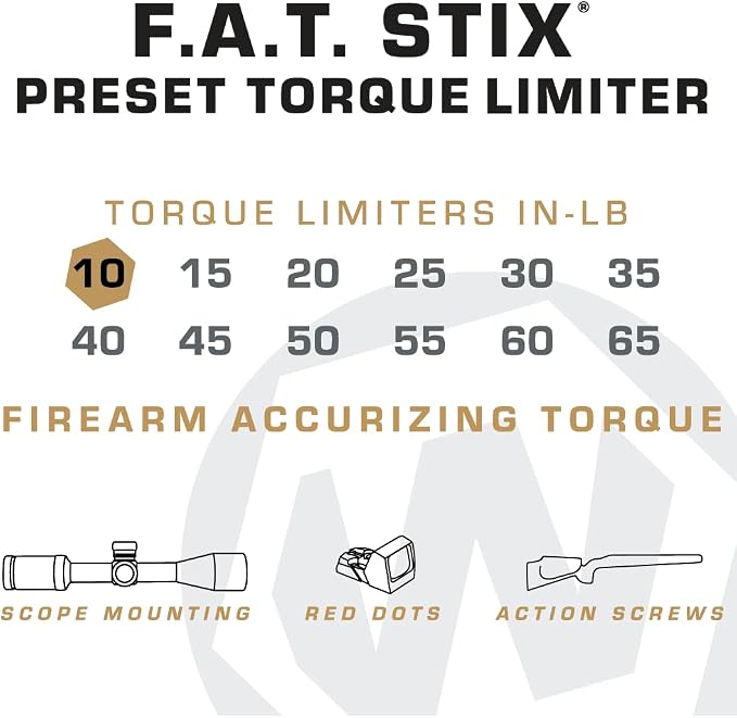 Fat Stix Individual Limiter 10-65 Inch-Pounds with Preset Torque, Accurately Tightens, Reversible, Compatible with Wheeler Fat Stix T-Handle Driver, for Gunsmithing, Reloading, and Torque Adjustment