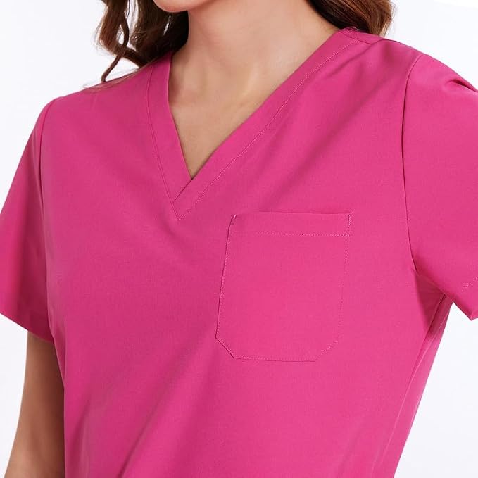 Scrubs Tops for Woman - Soft Stretch, V-Neck Tops | 3 Pockets, Side Split Design, Short Sleeve, Breathable & Lightweight Nursing Shirt, Easy-Care Fabric for All-Day Comfort