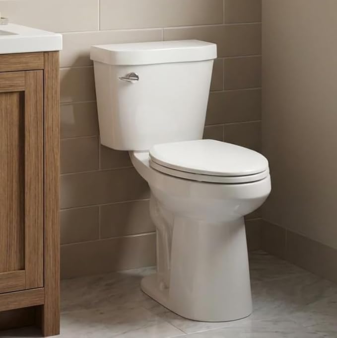 Two Piece Elongated Toilet, ADA 21" Comfort Height with Side Press Flush, 12" Rough-In, Powerful Flushing System & Under-Locking Lid, White