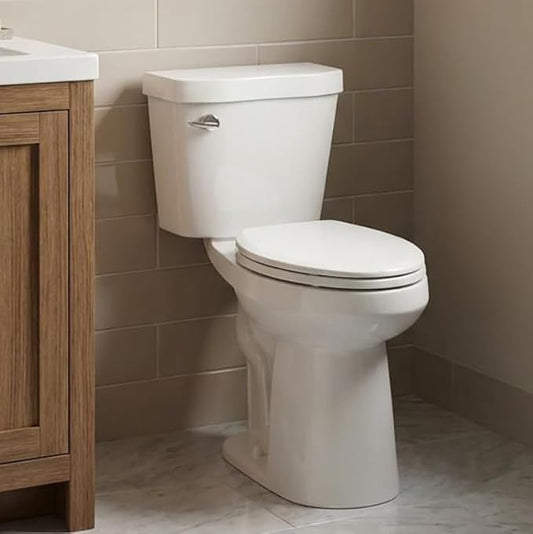 Two Piece Elongated Toilet, ADA 21" Comfort Height with Side Press Flush, 12" Rough-In, Powerful Flushing System & Under-Locking Lid, White