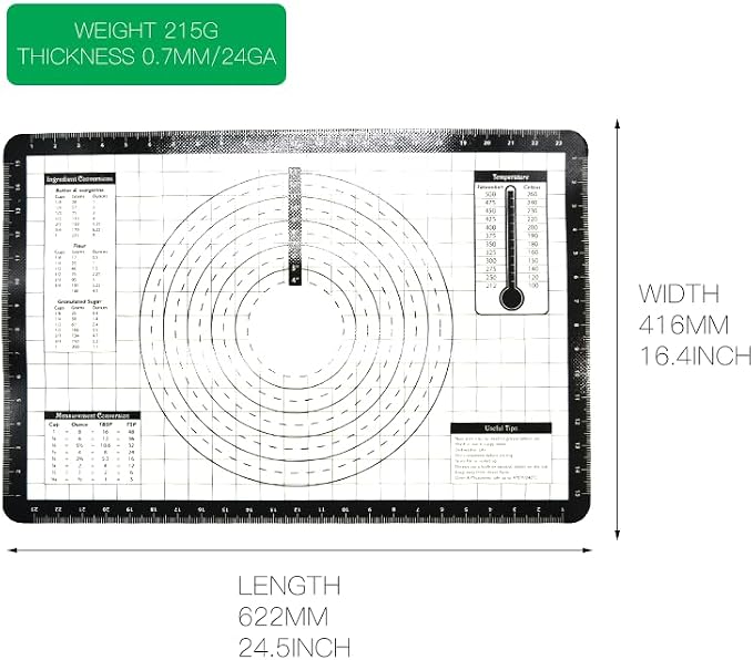 4 Pack Full Size 24.5"x16.4" Silicone Baking Mat with Measurements for Oven Baking 450F (Black), Non-Stick Food Safe Dough Pie Fondant Oven Liner, Extra Thick 0.7MM 24GA