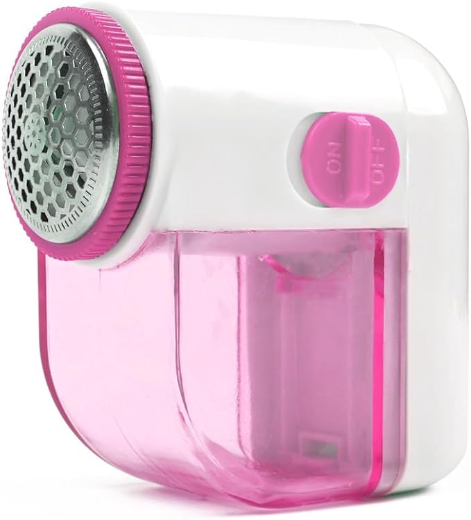 Fabric Shaver, Lint Remover for Clothes (Pink and White) | Electric Lint Shaver with 3-Leaf Blades, Battery Operated, Remove Clothes Fuzz, Lint Balls, Pills
