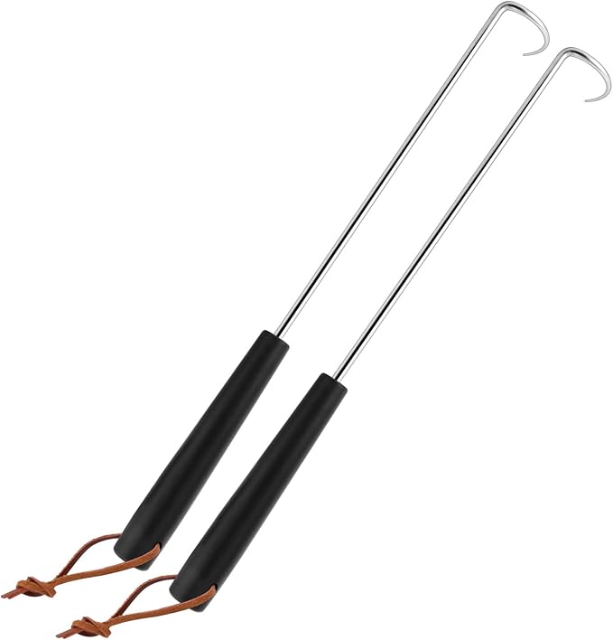 Meat Hook Flipper Set of 2, HaSteeL Stainless Steel Pigtail Food Flipper Turner 17Inch, BBQ Accessories Great for Grilling Smoking Frying, Long Body & ABS Handle, Easy to Clean & Right Handed