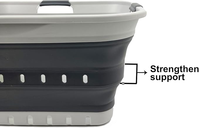 SAMMART 42L (11 gallon) Collapsible Plastic Laundry Basket - Foldable Pop Up Storage Container/Organizer - Portable Basket - Space Saving Hamper/Basket (2, Grey/Steel Grey)
