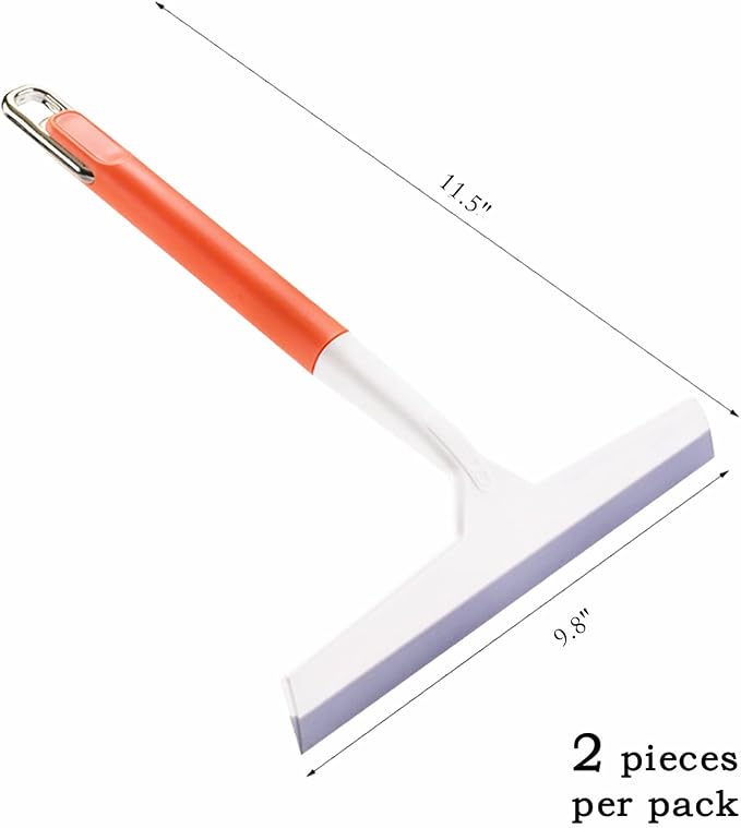 2PCS Shower Squeegee for Glass Doors Silicone Squeegee for Shower Glass | Non-Slip Handle Windshield Scraper Window Cleaner for Glass, Tiles, and Countertops