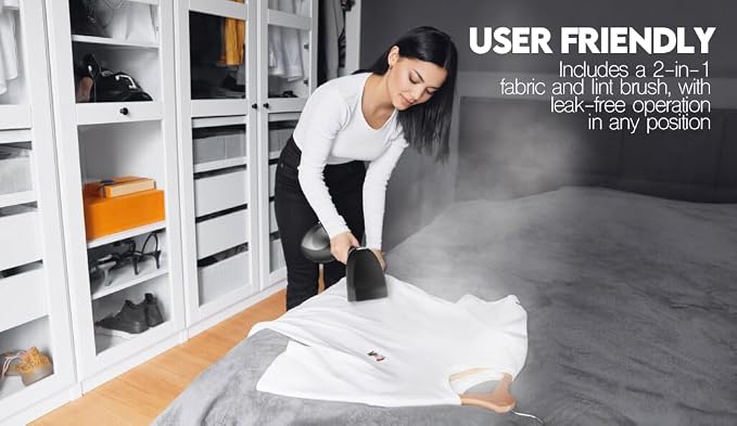Garment Steamer, 1500W Travel Steamer with 300ml Detachable Water Tank, Fast 30s Heat-Up, Auto-Off, Handheld Steamer for Wrinkle Removal on Clothes, Garments, and Fabrics Black