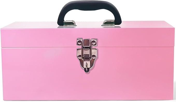 16" Small Tool Box Mini Toolbox Small Metal Tool Box Portable Locking Metal Toolbox with Latch Closure Pink