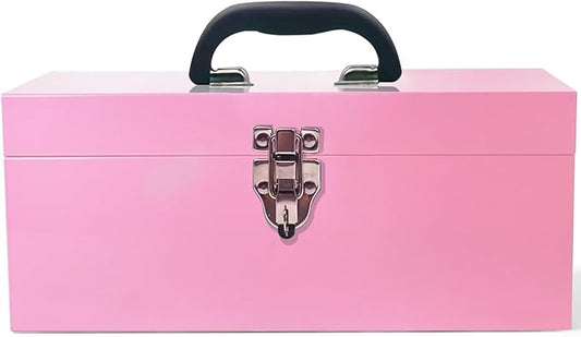 16" Small Tool Box Mini Toolbox Small Metal Tool Box Portable Locking Metal Toolbox with Latch Closure Pink