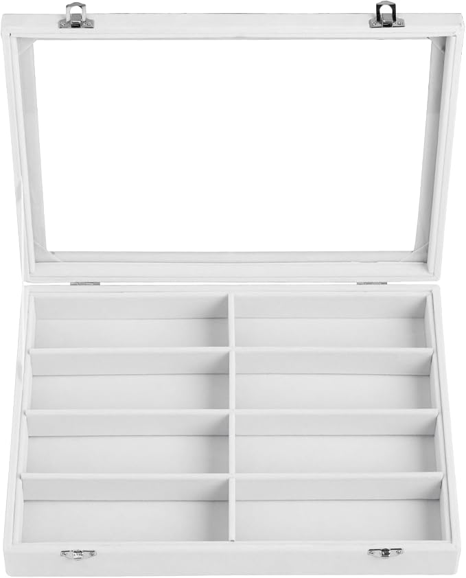 Frebeauty 8-Slot Sunglass Organizer,Velvet Sunglass Holder with Clear Lid | Vanity Glass Holder,Sunglass Case For Multiple Sunglass,Sunglass Tray for Drawer,Sunglass Box for Women,Eyeglass Organizer
