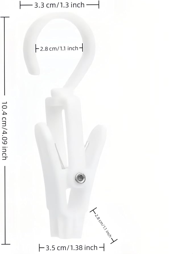 10-Pack Heavy Duty Swivel Clothes Pins - 360° Rotating Hooks for Laundry, Beach Towels, Curtains, Rustproof Stainless Steel Spring, Non-Slip Grip (4.3", White)