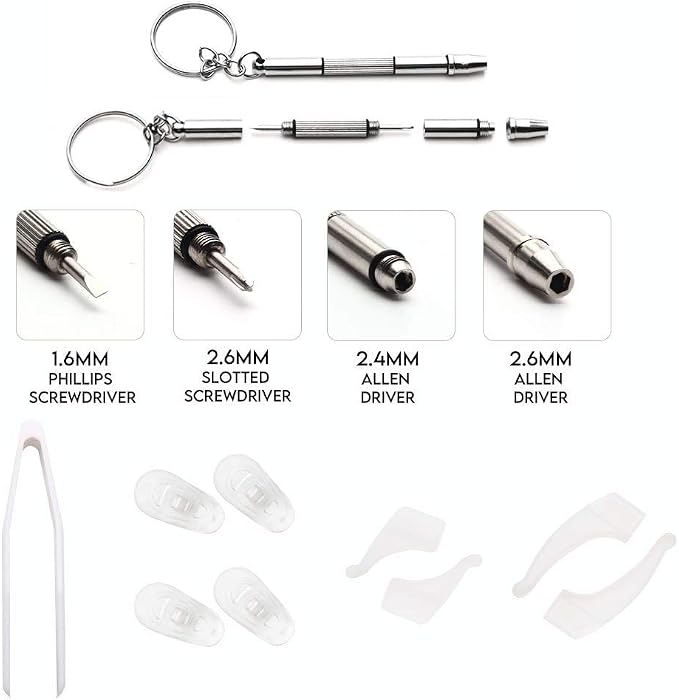 Precision Screwdriver Set, Eyeglass repair kit 10-style screwdrivers | with nose pads/4 in 1 portable screwdrivers/ear hook/tweezer for eyeglasses sunglass watch calculator (with 70-style screws)