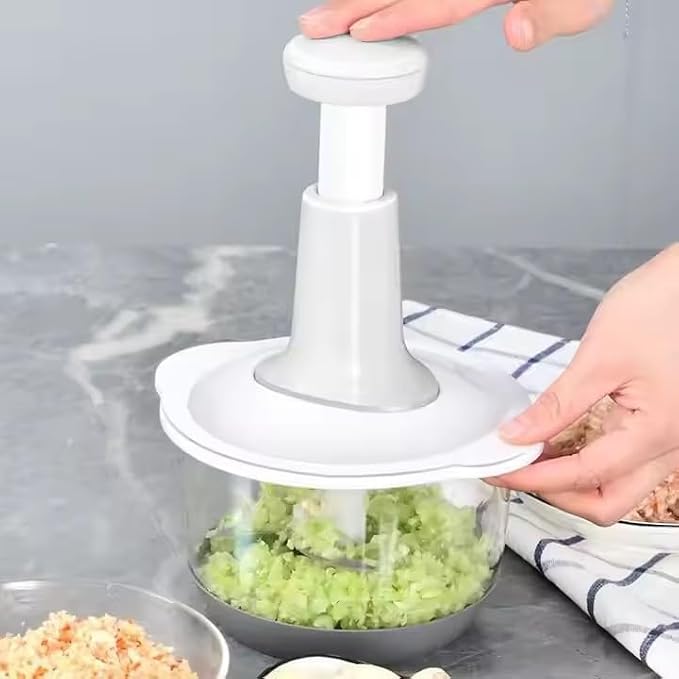 Manual vegetable Cutter Chopper, food processor Large 1.5L Bowl Effortless Meat Mincer Fruits and Herbs Chopper Garlic Onion Hand Press Manual Food Chopper (Pink)