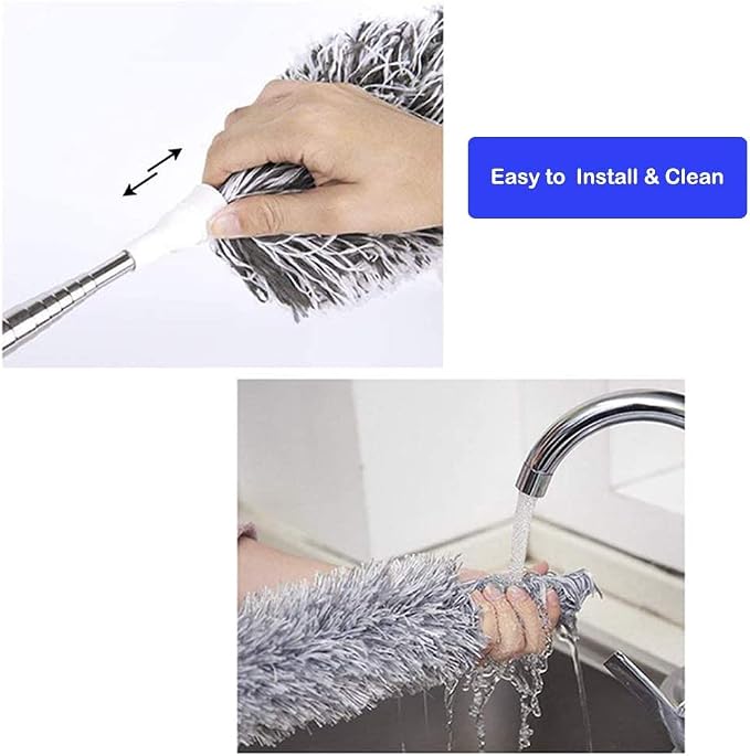 Lomida Microfiber Duster with Extension Pole(Stainless Steel), Extra Long 100 inches, with Bendable Head, Extendable Duster for Cleaning High Ceiling Fan, Interior Roof, Cobweb, Gap Dust Wet or Dry
