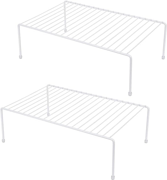 Set of 2 Large (16.1 x 10.2 Inch) Cabinet Storage Shelf Rack, Shelves，Kitchen Counter and Cabinet Shelf, Storage Rack Organizer for Bathroom Cupboard (White)