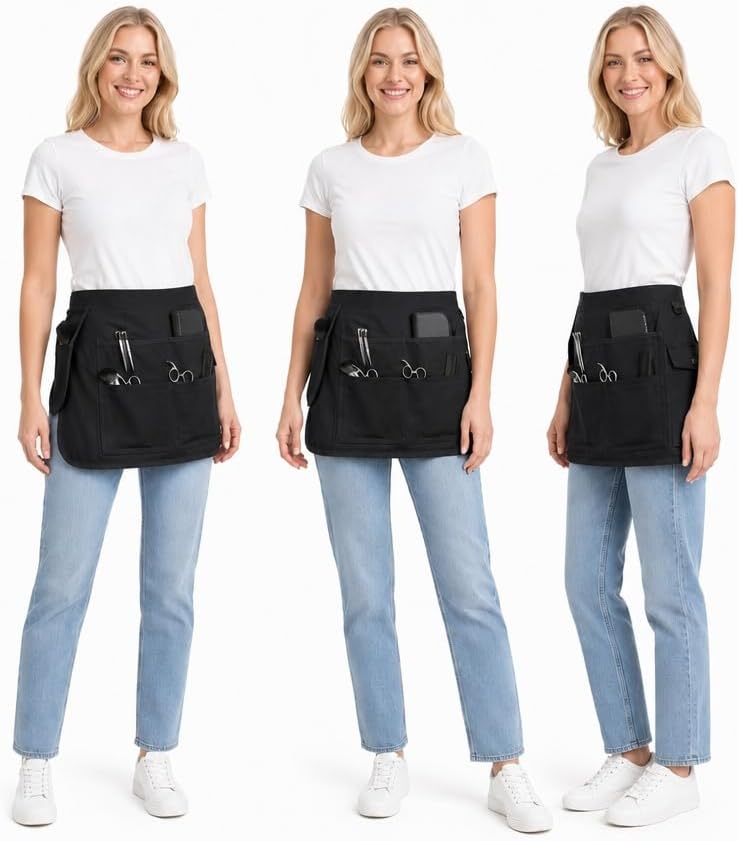 Molaxhome Waist Tool Apron with Multi-Pocket Adjustable Belt for Gardening | Adjustable Long Belt,Waitress Server Aprons,Tool Belt,Hairdressers,Work Apron
