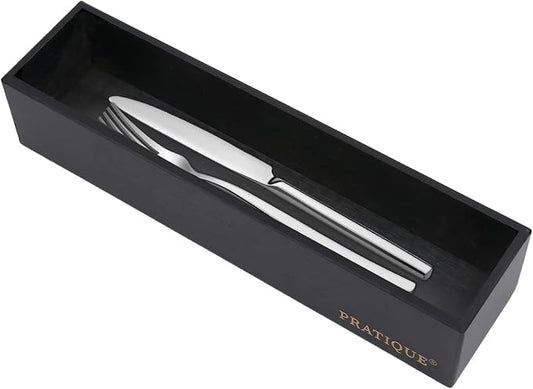PRATIQUE Bamboo Drawer Organizer - Kitchen Utensil Organizer Silverware Tray Cutlery Holder，Office Desk Supplies and Accessories,12 * 3 * 2.6inch,Black