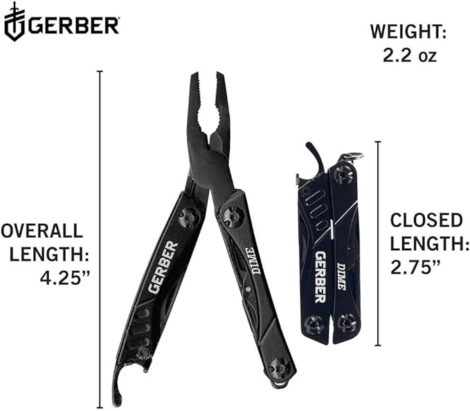 Gerber Dime 12-in-1 Mini Multitool Pliers, Pocket Knife,Bottle Opener,Black