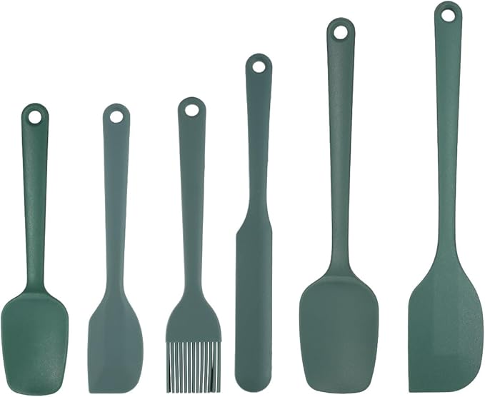 6-Piece Silicone Spatula Set, Non-Stick & Stainless Steel Core, BPA-Free, Dishwasher Safe Kitchen Utensils for Baking, Cooking, Mixing (Green)