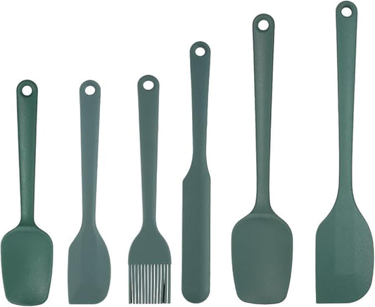 6-Piece Silicone Spatula Set, Non-Stick & Stainless Steel Core, BPA-Free, Dishwasher Safe Kitchen Utensils for Baking, Cooking, Mixing (Green)