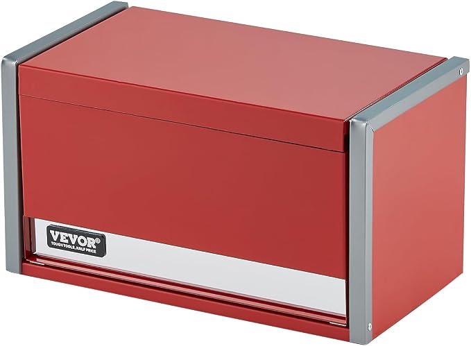VEVOR Metal Tool Box, 8.6-inch, Portable Metal Tool Box with 3 Drawers, Small Tool Chest with EVA Liners and PP Feet Pads, Heavy-Duty Steel With Ball Bearing Opening and Powder Coated Finish, Red