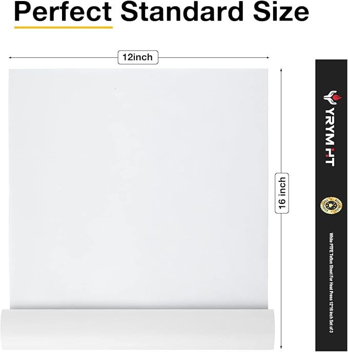 White PTFE Sheet for Heat Press - 3 Pack Non Stick PTFE Sheets 12 x 16 Heat Transfer Paper Reusable Heat Resistant Craft Mat