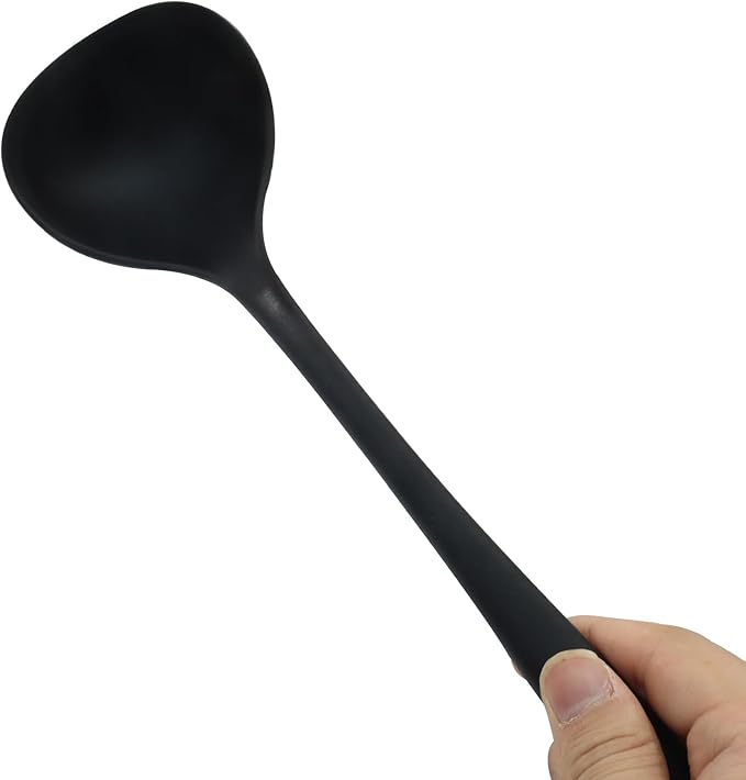 Jiozermi Silicone Soup Ladle, 12-Inch Long Handle Ladle Spoon, Heat Resistant up to 600°F, Nonstick & Seamless Design for Easy Cooking and Serving, Durable and Easy to Clean