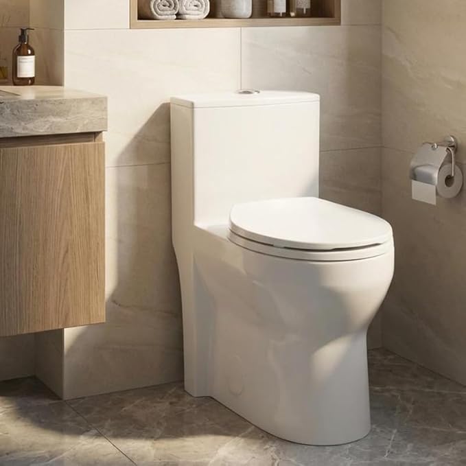 One-Piece Round Toilet, 17.5" ADA Comfort Height with 0.8/1.28L GPF Dual Flush, 12" Rough-In High Bowl, Powerful Water-Saving Design in White for Seniors
