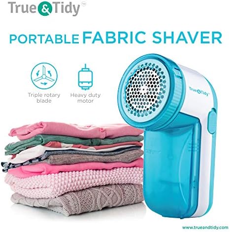 True & Tidy, Portable Fabric Shaver, Safely Removes Lint, Fabric Fluff and Fuzz Balls from All Types of Garments & Fabrics, LR-03, Aqua (Batteries not Included)