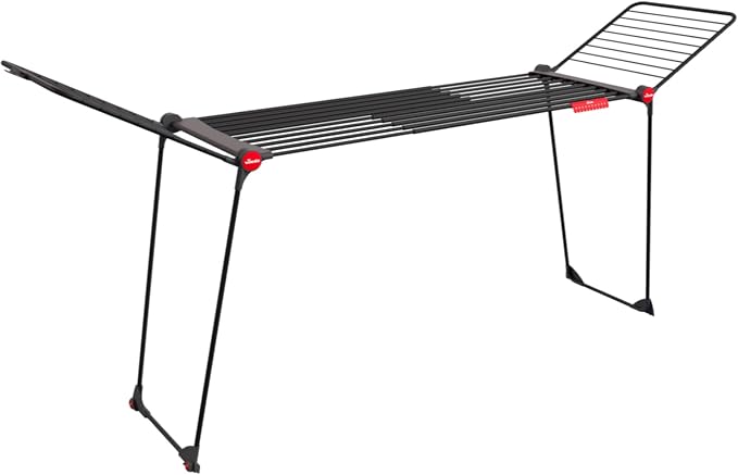 Vileda Infinity Flex Ultimate Black Edition Folding Clothes Airer | Telescopic frame 117-205 cm, XXL drying bars, aluminium and steel, pre-assembled, TÜV tested, comfort pack