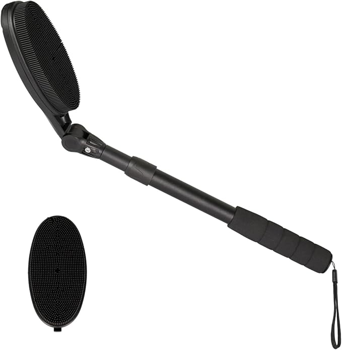 EASACE Back Scrubber for Shower, Soft Silicone Bath Body Brush with Long Handle, Adjustable Head with 1 Extra Replacements