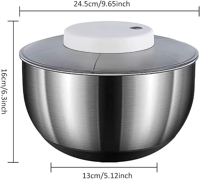 Automatic Electric Salad Spinner, 5L Type-C Rechargeable Lettuce Spinner Stainless Steel Salad Rotator Lettuce Washer and Spinner Dryer for Salad Greens, Lettuce, Fruits and Vegetables