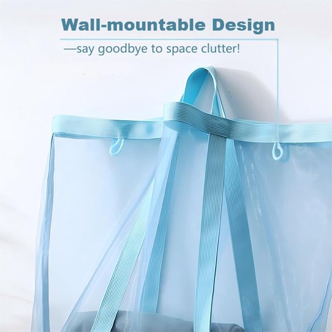 Mesh Bag with Handles, Collapsible Laundry Basket, Foldable Laundry Bag, Breathable Folding Beach Bag,Space-saving Travel Tote Bags (2, Blue&Pink)