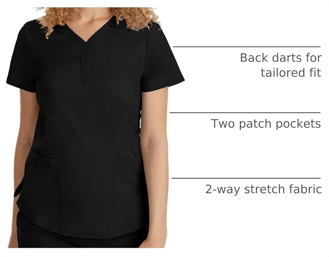 Healing Hands Purple Label Jane Scrub Top for Women Y-Neck Design | 2 Patch Pockets, Slim Fit Side Vents, Fitted Shirttail Silhouette, Breathable Comfort, Easy Care Fabric, Made for Every Shift