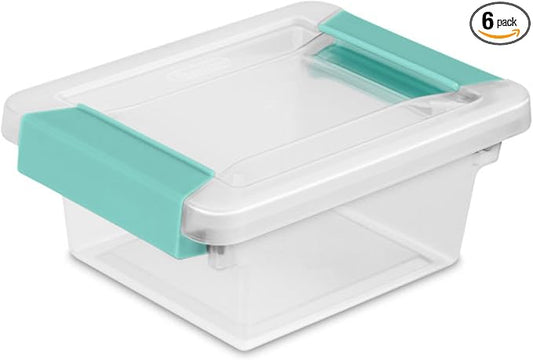 Sterilite Mini Clip Box, Stackable Small Storage Bin with Latching Lid, Plastic Container to Organize Office, Crafts, Clear Base and Lid, (Pack of 6) | Storage Containers with Latching Lids for Writing, Arts or Crafts Supplies - Home, Office, Classroom...
