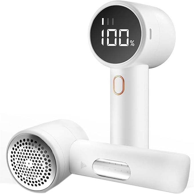 Fabric Shaver,Lint Remover Rechargeable,Lint Shaver, Hairball Trimmer,Digital LED Display to Remove Pilling for Clothes, Furniture, Sweater, Couch, Blanket (White)