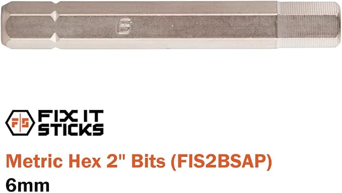 Fix It Sticks 2-Inch 6Pcs Gunsmith Bit Set Compatible with 1/4" Drivers | Multi-Purpose Durable Nickel Finished Screwdriver Pack, Holder Included, Metric Hex, FIS2BSAP