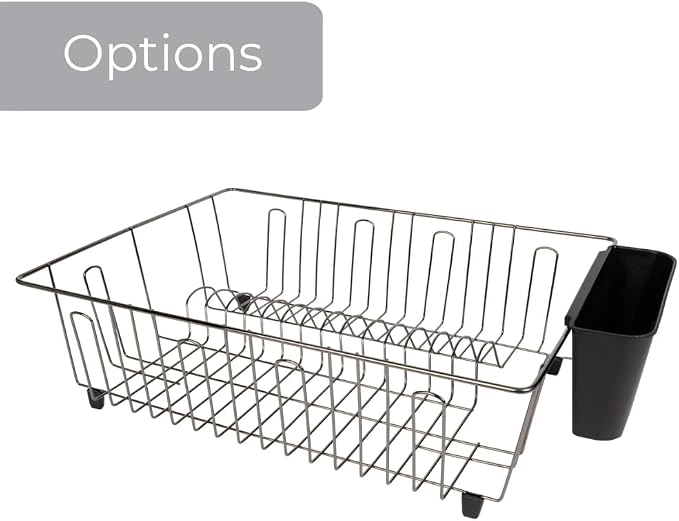 Large Wire Dish Rack – 17.5" x 13.7" x 5.5", Black/Chrome, Space-Saving Kitchen Dish Drainer with Utensil Holder, Rust-Resistant for Drying Plates & Bowls