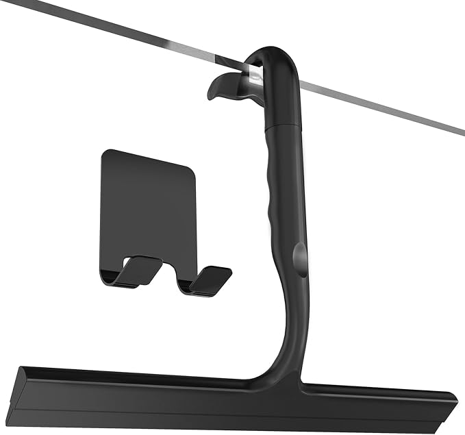 Shower Squeegee for Glass Doors, All-One-Piece Winning - Silicone Squeegee | Squeegee with Built-in Hook for Shower Glass,Bathroom, Window, Mirror, Tile Wall,Car, Streak-Free Cleaner Tool,10-Inch,Black