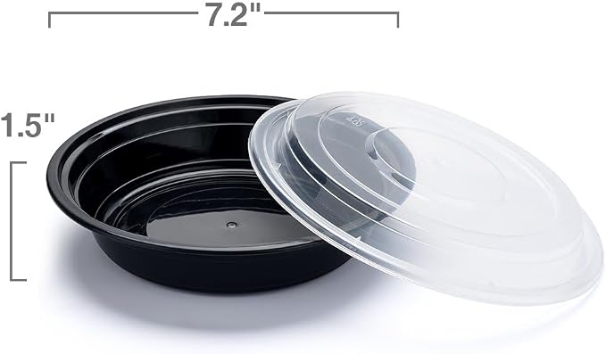 Glotoch Express Round Meal Prep Containers 24oz Black 150 Pack, Plastic Food Storage Containers for Lunch, Microwave, Freezer, and Dishwasher Safe Takeout Containers