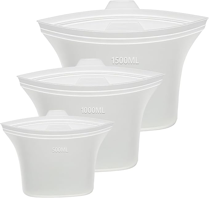 Food Grade Reusable Silicone Food Storage Bags, 3-Pack Leakproof Freezer Bags with 3 Sizes (51oz, 34oz, 17oz) | Microwave & Dishwasher Safe | Plastice & BPA Free | Airtight Seal for Food Preservation