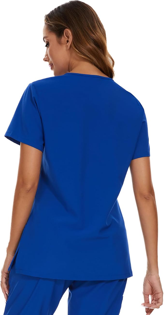 Scrubs Tops for Woman - Soft Stretch, V-Neck Tops | 3 Pockets, Side Split Design, Short Sleeve, Breathable & Lightweight Nursing Shirt, Easy-Care Fabric for All-Day Comfort