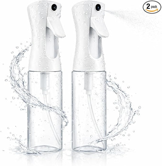 2 Pack Spray Bottles for Hair - Continuous Water Mister Spray Bottles with Ultra Fine Mist Spray for Hairstyling, Barbers, Salons, Skin Care, Cleaning, Plants, Pets (Ivory, 10.1 oz)