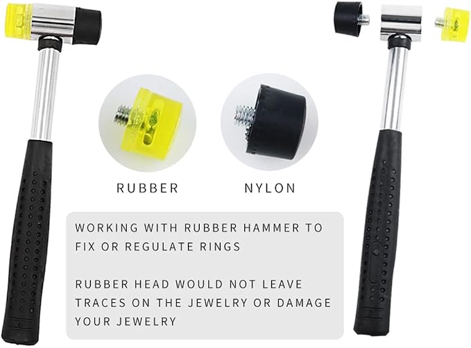 NIUPIKA Jewelers Rubber Hammer Mallet with Wood Ring Mandrel Sizer Sizing Adjuster Ring Shaper Repair Tools Jewelry Making Kit