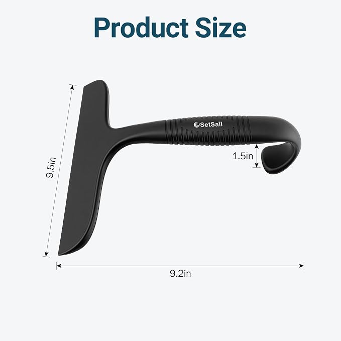 SetSail Shower Squeegee for Glass Doors, One-piece All Silicone Squeegee | Streak-Free Bathroom Squeegee for Shower Glass Window Mirror Tile Wall, Built-in Hook, Ergonomic Grip, Black（9.5-inch）