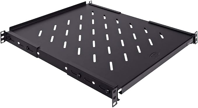Vented 4-Post Shelf, Adjustable, Black, 550 mm Depth, 1U, 242 lbs, Cold Rolled Steel, CE Compliant