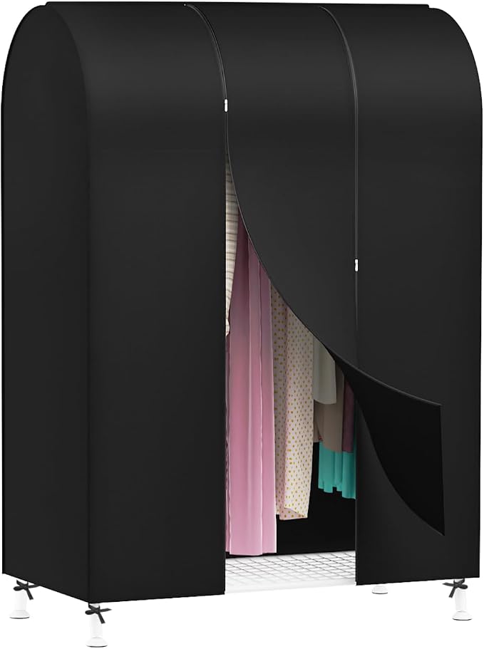 Zilink 43" Garment Rack Cover Dustproof Breathable Clothes Rack Cover Large Garment Bags Protector Cothing Rack with Cover with 2 Durable Zippers for Garment Rack, Black, (Rack Not Included)