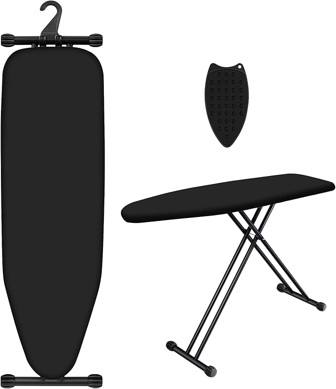 UFETGYG Ironing Board with Iron Rest,Extra Thick Cover,43x13 Compact and Space Saver Iron Board, Height Adjustable,Stable Structure, Easy to Fold, Black